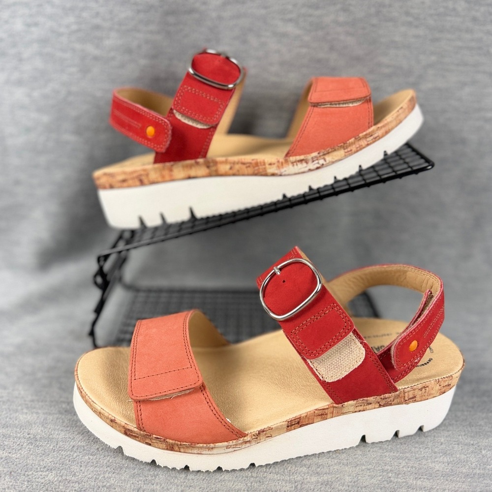 Samuel Hubbard Portola Platform Sandals Womens 9 W Coral Red Two Strap Nubuck